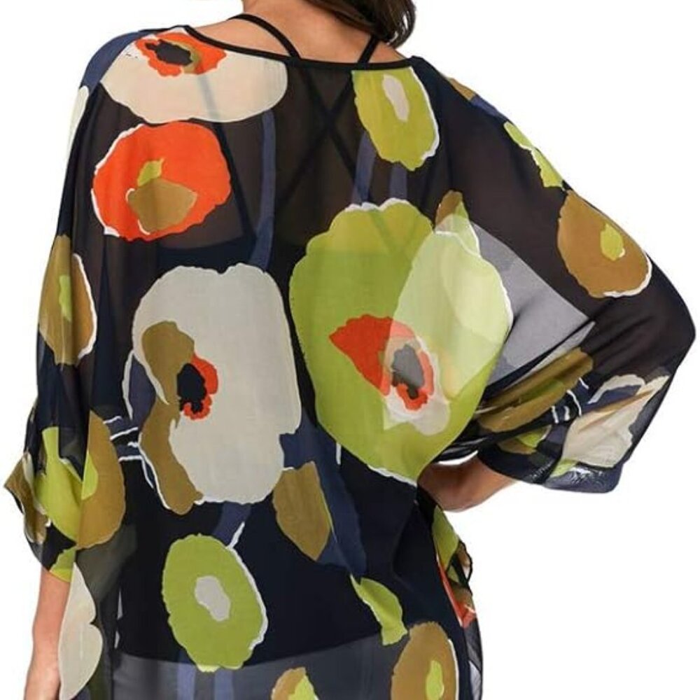 Women Summer Floral Print Boho Beach Cover ups black - Picture 2 of 4
